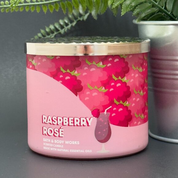 BBW Raspberry Rosé Bath & Body Works 3 Wick Candle - Picture 1 of 10